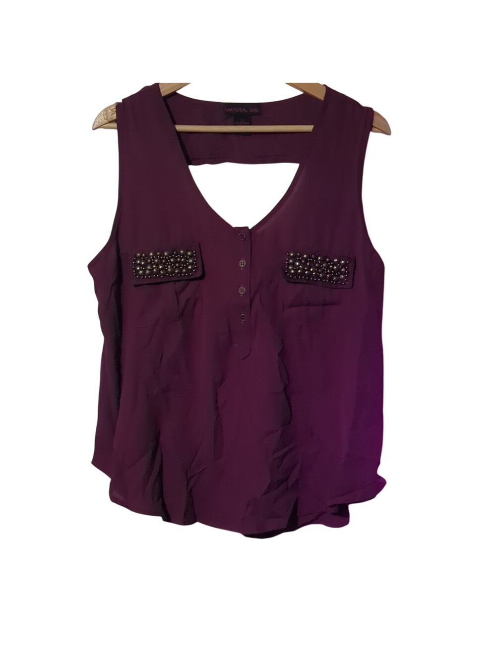 NWT Material Girl Large Open Back Sleeveless Purple Top w/ Beaded Details [0047]